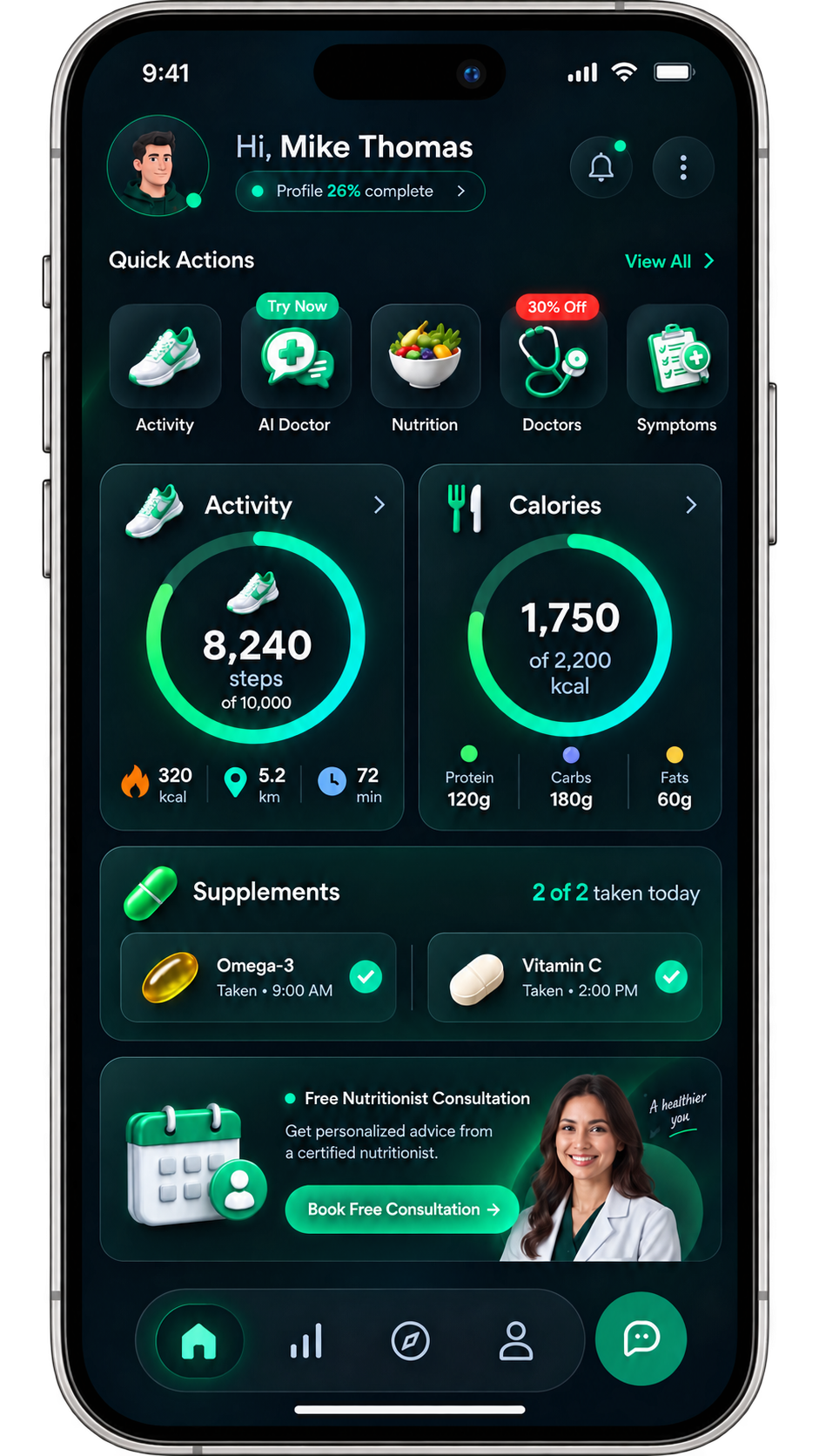 My Juno Health Interactive Mobile Application Dashboard